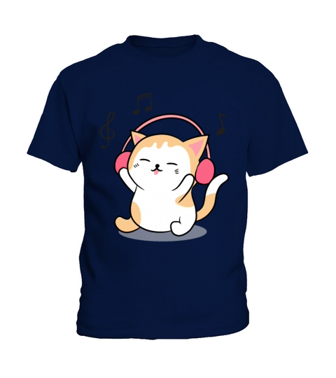 Cute Cat Listening To Music Kids T-Shirt