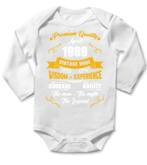 April 1989 Vintage Birthday Present Long Sleeve Baby One-Piece