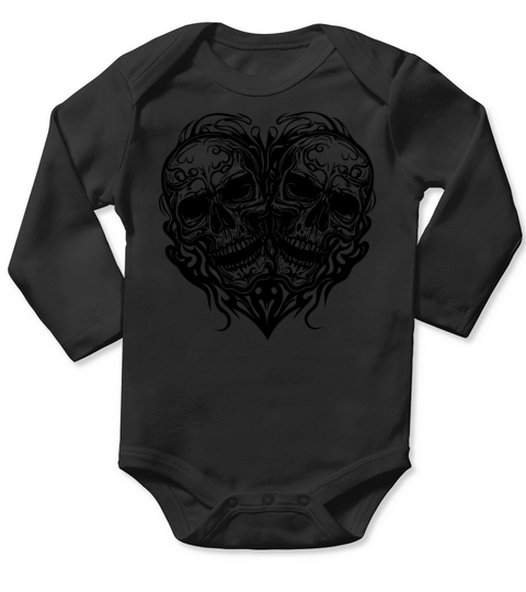 Heart Of Two Skulls Tattoo Tribal Style Long Sleeve Baby One-Piece