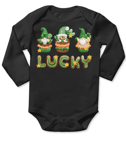 Retro Saint Patricks Day Lucky gnomes and gingerb Long Sleeve Baby One-Piece
