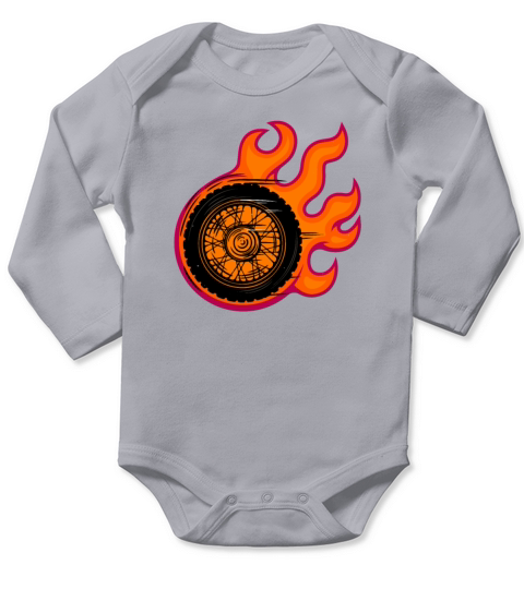Vintage Flame With Motorcycle Tire Biker Long Sleeve Baby One-Piece