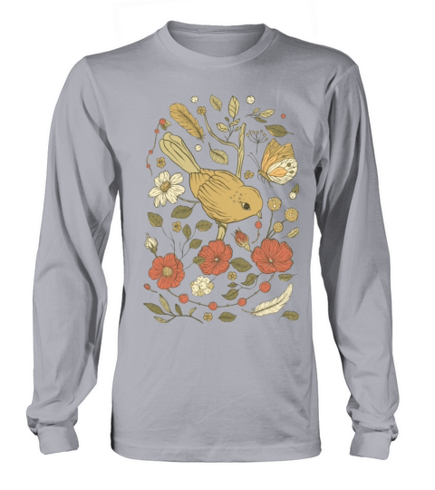Beige Brown Bird Vintage T-Shirt Long sleeved Unisex