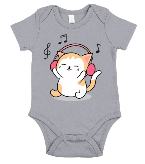 Cute Cat Listening To Music Short Sleeve Baby One-Piece