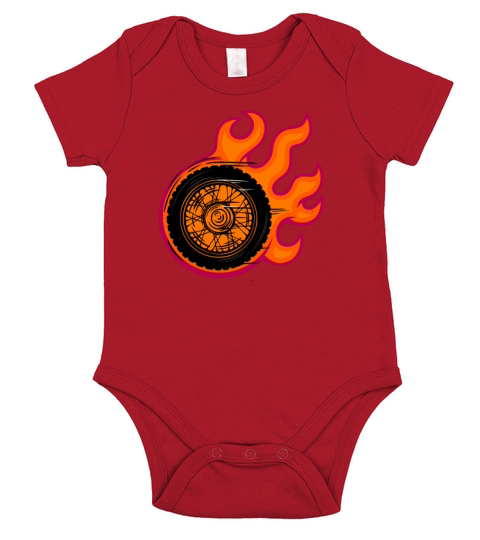 Vintage Flame With Motorcycle Tire Biker Short Sleeve Baby One-Piece