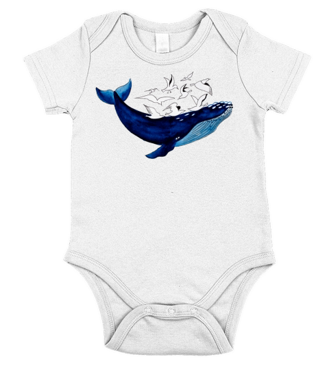 Whale and seagulls I Air and water Short Sleeve Baby One-Piece