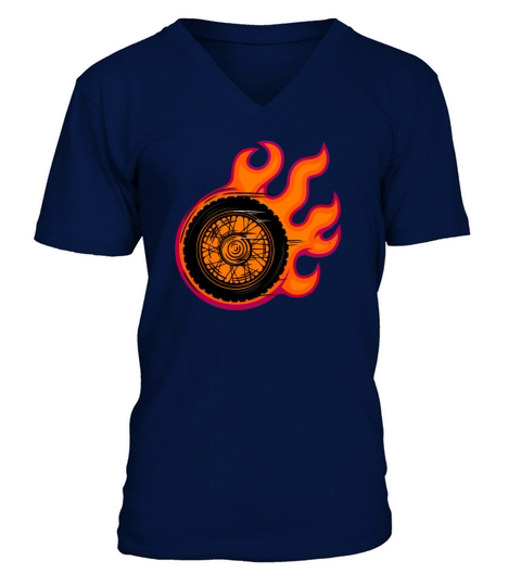 Vintage Flame With Motorcycle Tire Biker V-Neck T-shirt