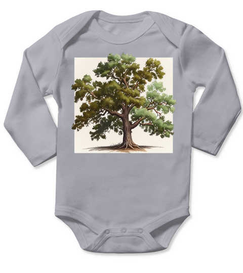 Elegant Watercolor Oak Tree Design Long Sleeve Baby One-Piece