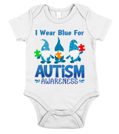 I wear blue Autism Awareness - Cute Gnome Short Sleeve Baby One-Piece