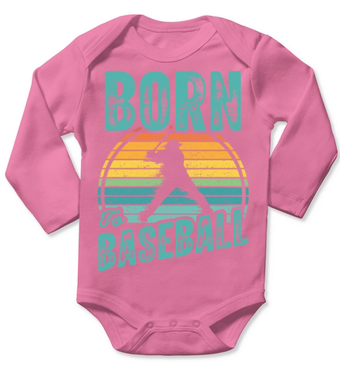 Born To Baseball With Vintage Retro Color Long Sleeve Baby One-Piece