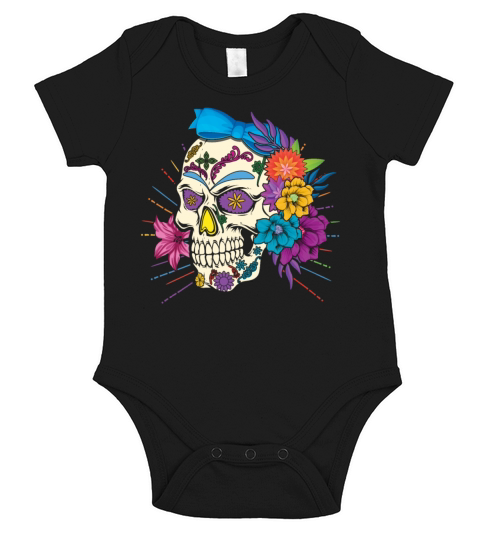 Floral Dia De Los Muertos LGBTQ LGBT Pride Month Short Sleeve Baby One-Piece