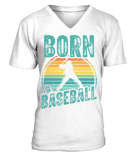 Born To Baseball With Vintage Retro Color V-Neck T-shirt