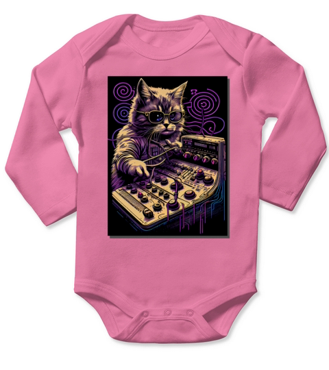 Cat Synthesizer Analogue Synth Vintage Studio Gear Long Sleeve Baby One-Piece