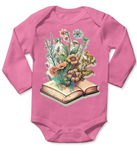 flowers growing from book vintage style Long Sleeve Baby One-Piece