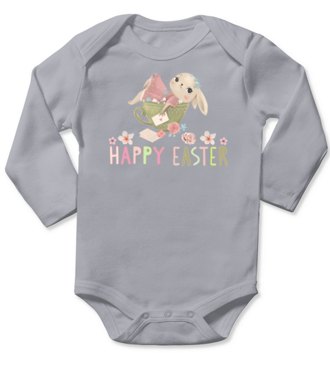 Happy Easter with vintage pastel cute bunny girl Long Sleeve Baby One-Piece