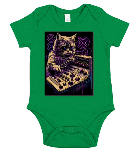 Cat Synthesizer Analogue Synth Vintage Studio Gear Short Sleeve Baby One-Piece