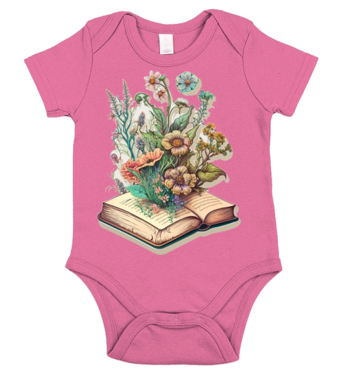 flowers growing from book vintage style Short Sleeve Baby One-Piece