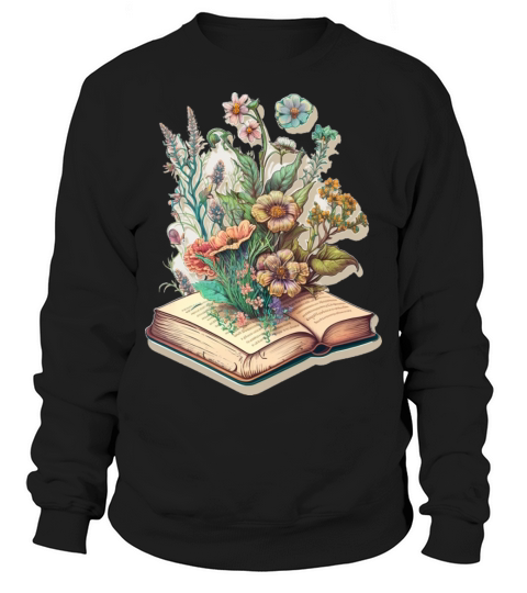 flowers growing from book vintage style Sweatshirt Unisex