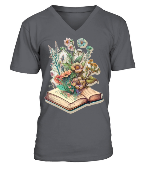 flowers growing from book vintage style V-Neck T-shirt
