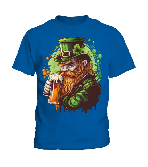 Funny Leprechaun Drinks Beer Happy St Patricks Day Kids T-Shirt