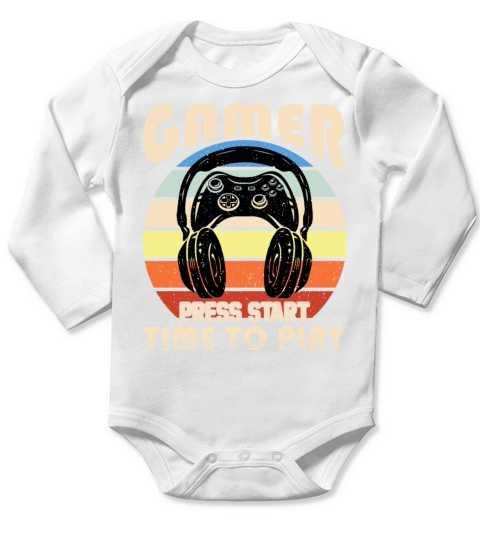 Gaming Tshirt Design game press start time to play Long Sleeve Baby One-Piece