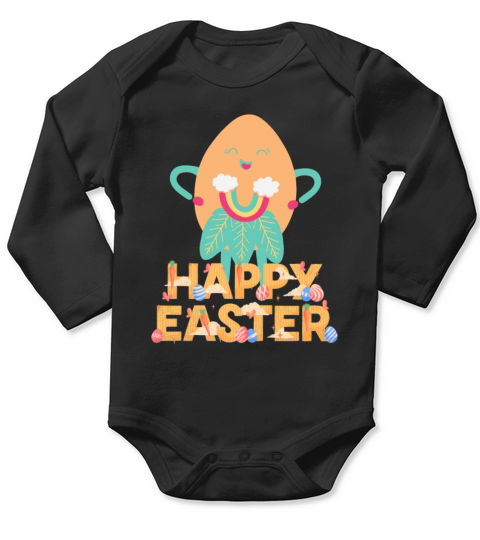 Happy Easter with vintage retro groovy pastel ora Long Sleeve Baby One-Piece