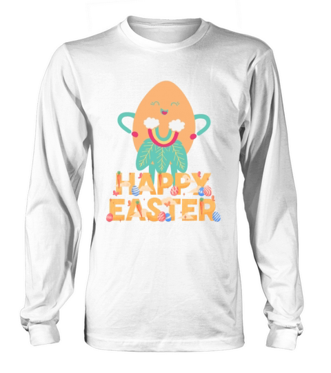 Happy Easter with vintage retro groovy pastel ora Long sleeved Unisex