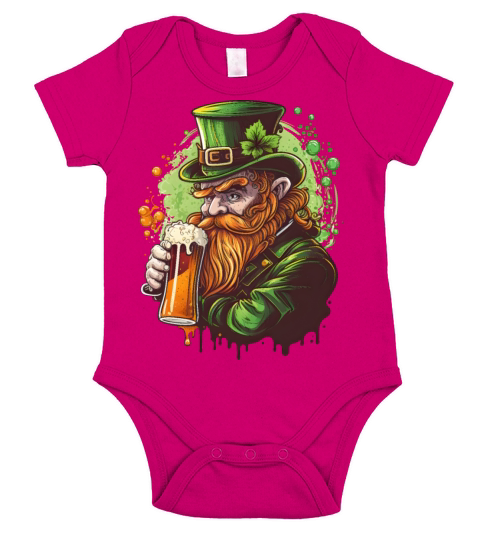 Funny Leprechaun Drinks Beer Happy St Patricks Day Short Sleeve Baby One-Piece