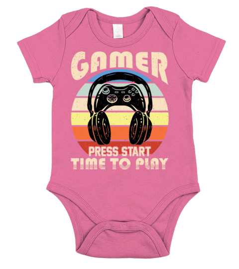 Gaming Tshirt Design game press start time to play Short Sleeve Baby One-Piece