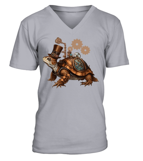 Steampunk Turtle Vintage Mechanical Gears Reptile V-Neck T-shirt