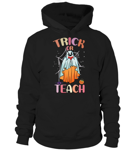 Groovy Halloween Trick or Teach Retro Floral Ghost Hoodie Unisex