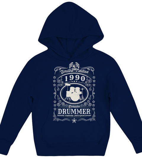 Vintage 1990 Drummer Birthday Gift Percussionist Kids Hoodie