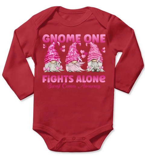 Gnome One Fights Alone Breast Cancer Long Sleeve Baby One-Piece