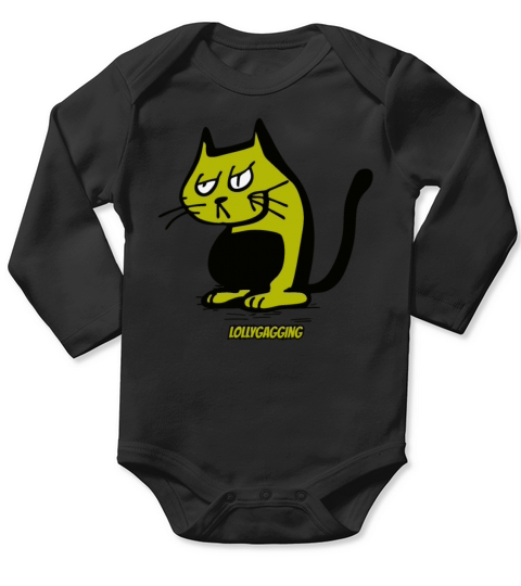 Lollygagging vintage cartoon cat Long Sleeve Baby One-Piece