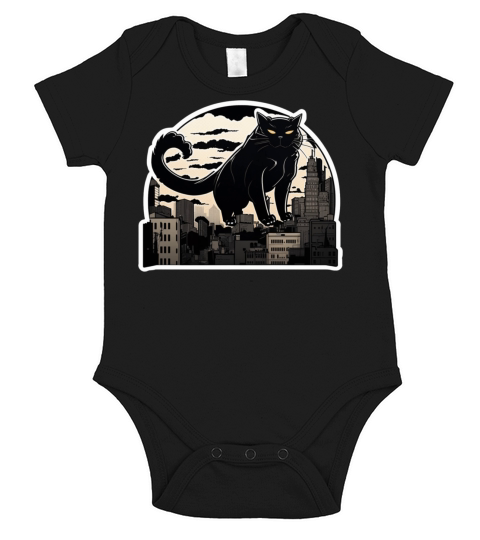 Big Catzilla Jumping on Rooftop Of Tokyo Buildings Short Sleeve Baby One-Piece