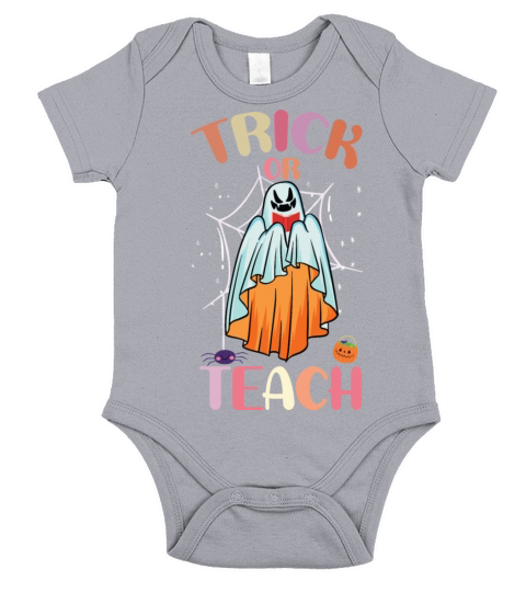 Groovy Halloween Trick or Teach Retro Floral Ghost Short Sleeve Baby One-Piece