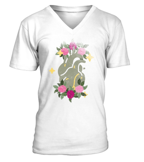 Anatomical Heart And Flowers V-Neck T-shirt