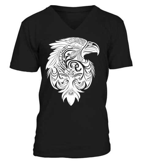 Eagle In Vintage Tribal Tattoo Feather Style V-Neck T-shirt