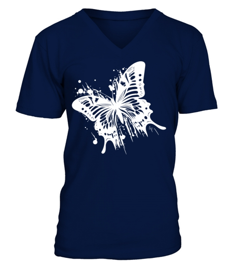 Elegant Vintage Ink Butterfly V-Neck T-shirt