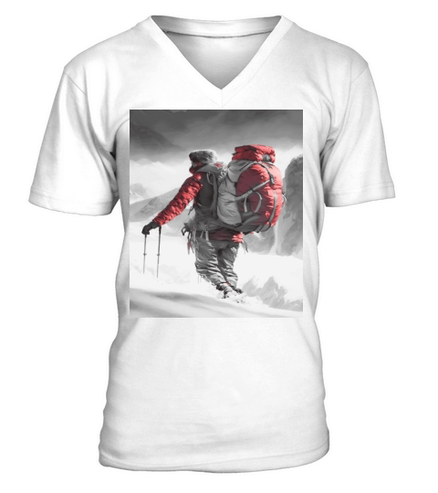 Snow hiker hikers ski hiking mountains rocky mount V-Neck T-shirt