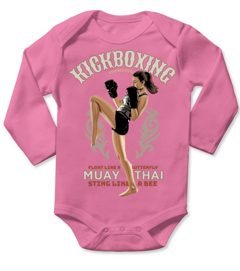 Kickboxing Girl Vintage Style Long Sleeve Baby One-Piece