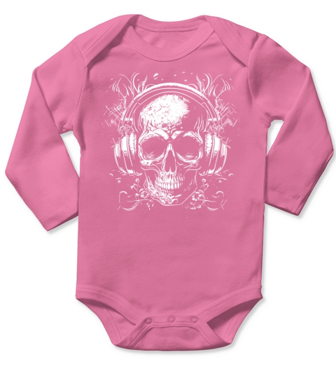 Vintage Skull Music Tattoo With Headphones Long Sleeve Baby One-Piece