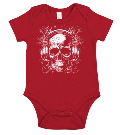 Vintage Skull Music Tattoo With Headphones Short Sleeve Baby One-Piece