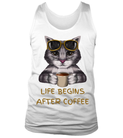 Grey Illustrated Cat Life Begins After Coffee Tank Top Unisex