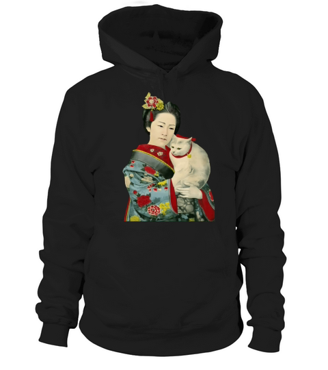 Geisha Cat Kimono Japanese Vintage Art Hoodie Unisex