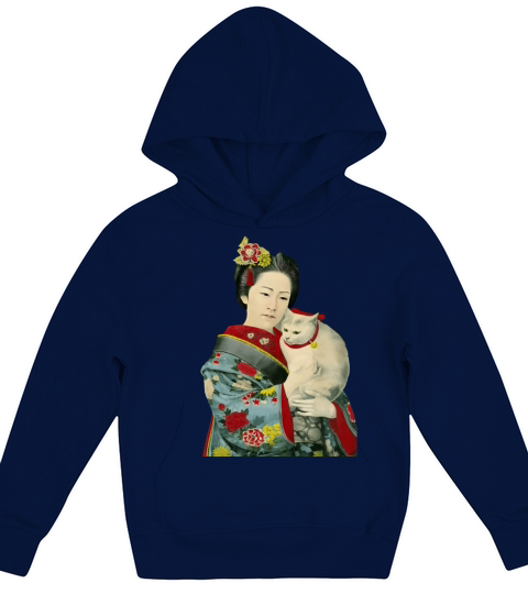 Geisha Cat Kimono Japanese Vintage Art Kids Hoodie