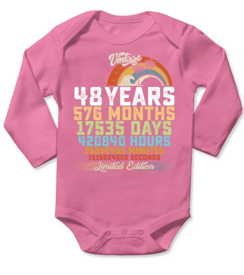 48th Birthday 48 Years Hours Month Vintage Long Sleeve Baby One-Piece