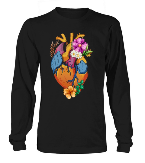 Anatomical Heart And Flowers Long sleeved Unisex