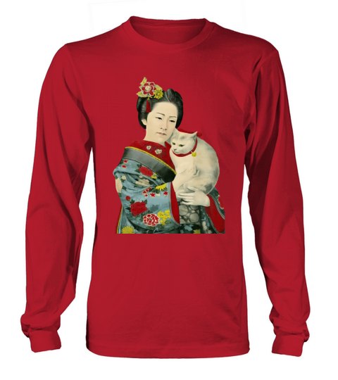 Geisha Cat Kimono Japanese Vintage Art Long sleeved Unisex