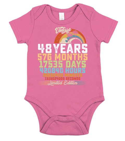 48th Birthday 48 Years Hours Month Vintage Short Sleeve Baby One-Piece