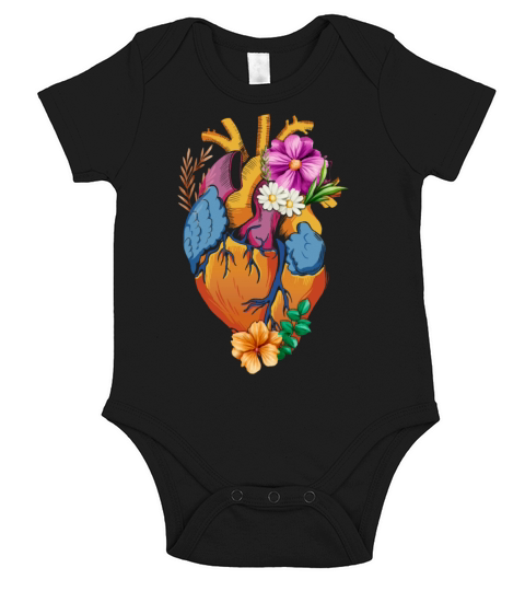 Anatomical Heart And Flowers Short Sleeve Baby One-Piece